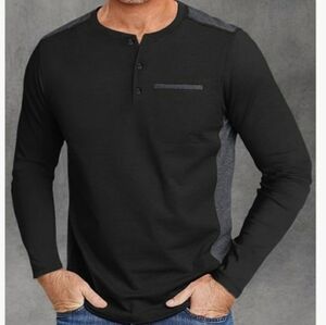 Men's 2XL  Grey|black Colorblock Henley long sleeve shirt designed in Germany